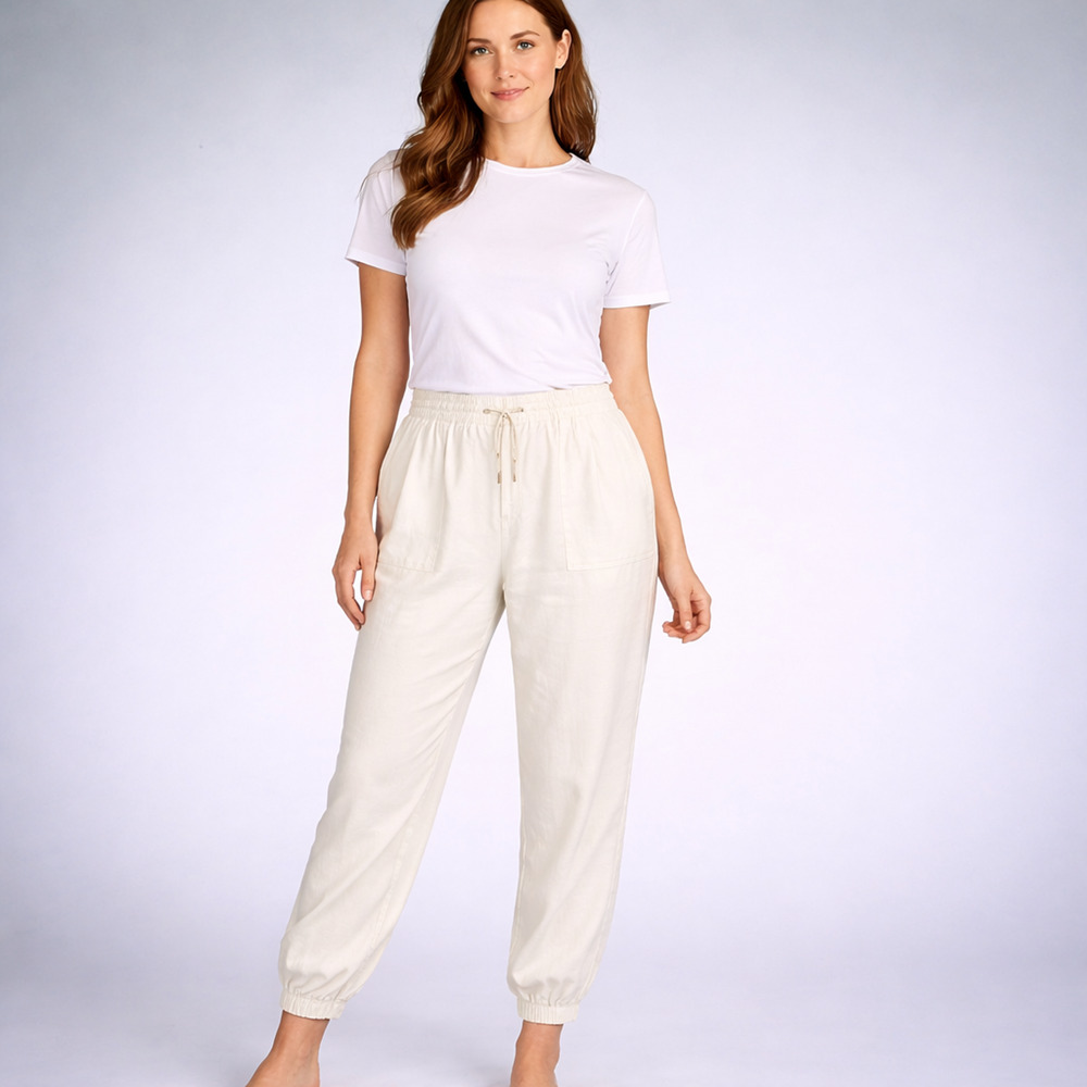 Athleta Plus Size 18 White Cabo Linen Jogger Pull On Casual Vacation Pants